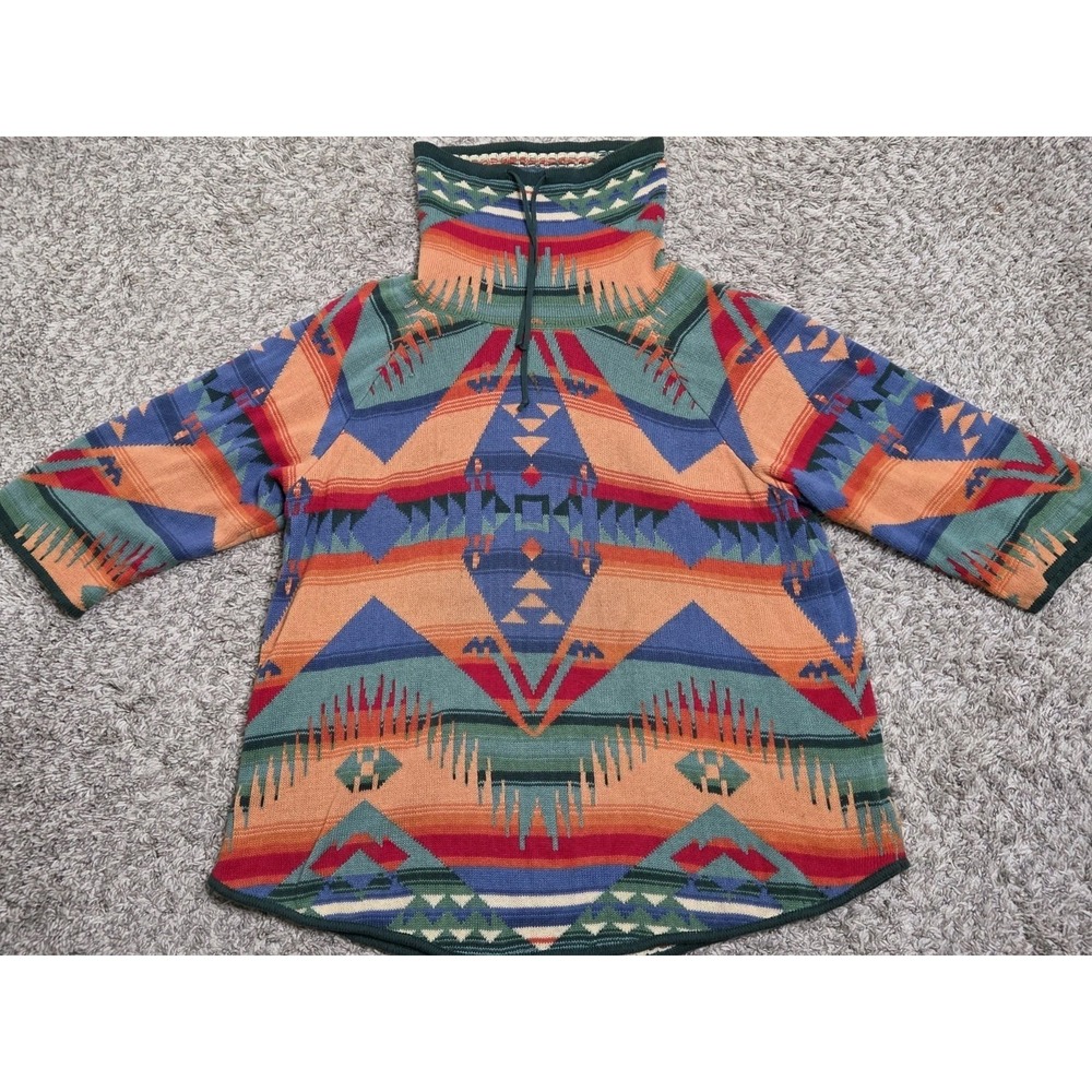 CHAPS Southwestern Aztec Knit Sweater Womens 2XL Cowl Neck Drawstring Cotton